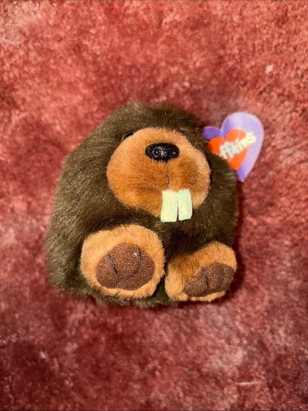 Puffkins Brown Beaver chomper Plush with Heart Tag